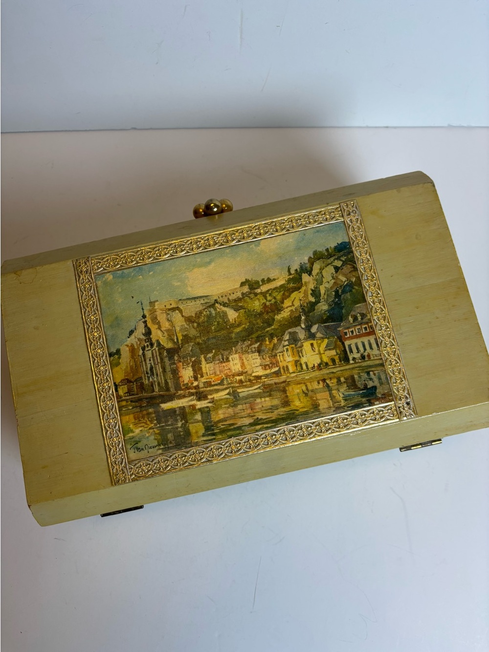 Vintage Wooden  Purse/Box-decopouged European Scene-no handle